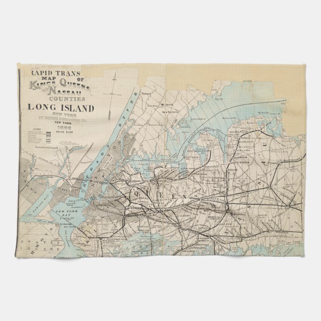 Paño De Cocina Mapa de los reyes, Queens, Long Island (Horizontal)