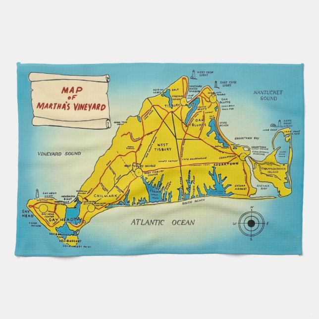 Paño De Cocina Mapa de Martha's Vineyard  (Horizontal)