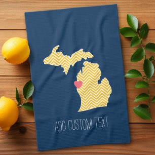 Paño De Cocina Mapa de Michigan con corazón de amor y nombre pers
