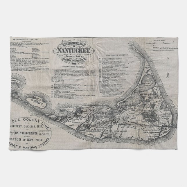 Paño De Cocina Mapa de Nantucket del vintage (Horizontal)