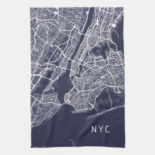 Paño De Cocina Mapa de Nueva York   NYC   Azul marino