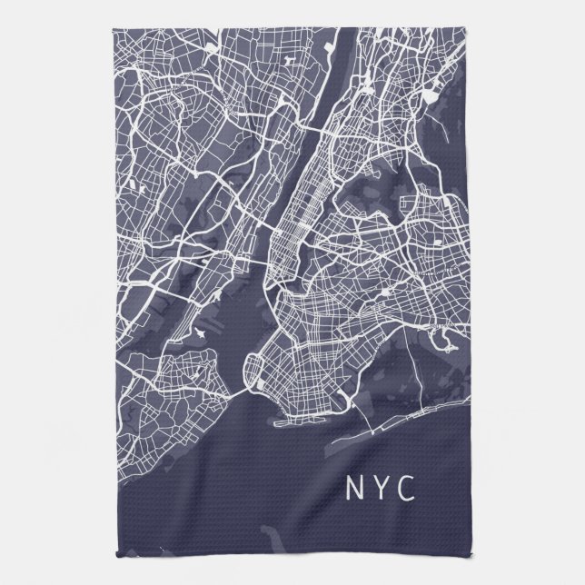 Paño De Cocina Mapa de Nueva York | NYC | Azul marino (Vertical)