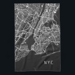 Paño De Cocina Mapa de Nueva York | NYC | Blanco y negro<br><div class="desc">La moderna toalla de mano de cocina incluye un fresco mapa de la ciudad de Nueva York en una paleta de color blanco y negro, con "NYC" presentado en una tipografía urbana elegante, justificada a la derecha en la esquina inferior derecha. Los residentes de la ciudad de Nueva York apreciarán...</div>
