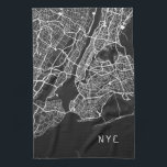Paño De Cocina Mapa de Nueva York | NYC | Blanco y negro<br><div class="desc">La moderna toalla de mano de cocina incluye un fresco mapa de la ciudad de Nueva York en una paleta de color blanco y negro, con "NYC" presentado en una tipografía urbana elegante, justificada a la derecha en la esquina inferior derecha. Los residentes de la ciudad de Nueva York apreciarán...</div>
