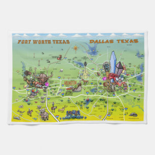 Paño De Cocina Mapa de Personalizados de Dallas Fort Worth