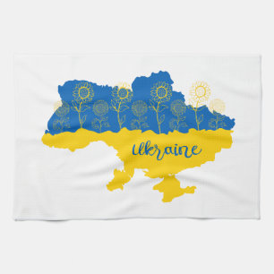 Paño De Cocina Mapa de Ucrania con girasol y bandera ucraniana