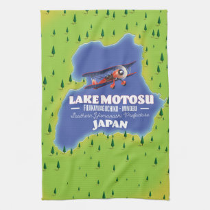 Paño De Cocina Mapa de viaje japonés del lago Motosu.