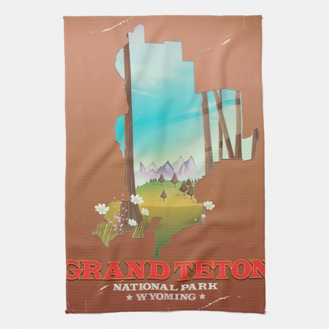 Paño De Cocina Mapa de Wyoming del Parque Nacional del Gran Tetón (Vertical)