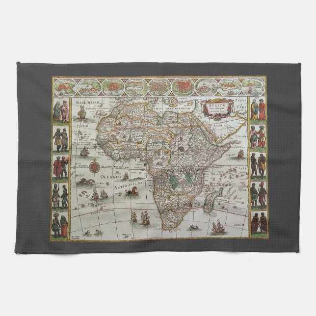 Paño De Cocina Mapa del Antiguo Mundo de África de Blaeu, c.1635 (Horizontal)
