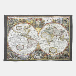 Paño De Cocina Mapa del Antiguo Mundo de Hendrik Hondius, 1630