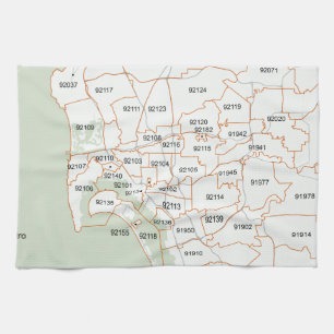 Paño De Cocina Mapa del código postal de San Diego