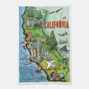 Paño De Cocina Mapa del dibujo animado de California