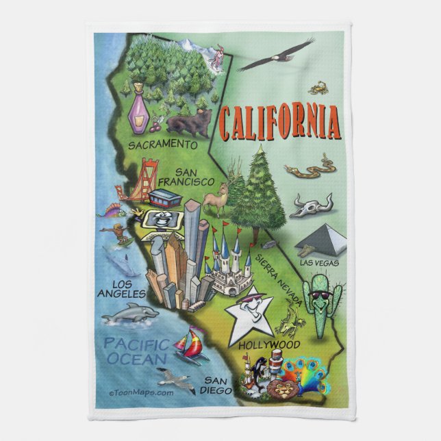 Paño De Cocina Mapa del dibujo animado de California (Vertical)
