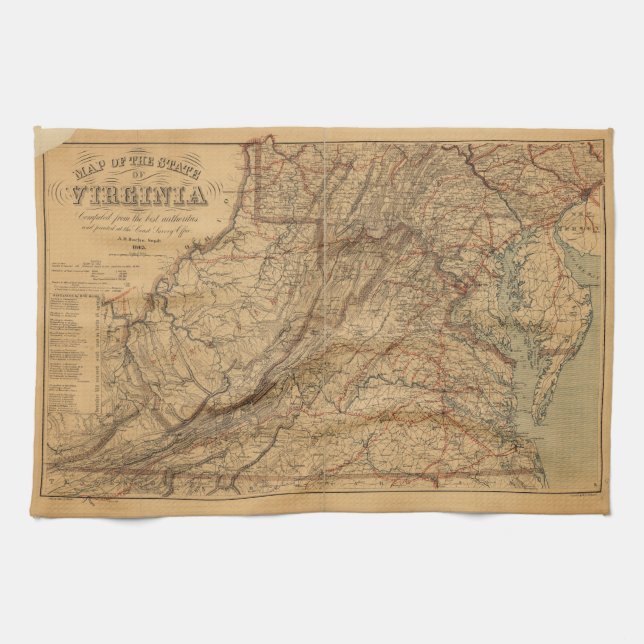 Paño De Cocina Mapa del estado de Virginia (1865) (Horizontal)