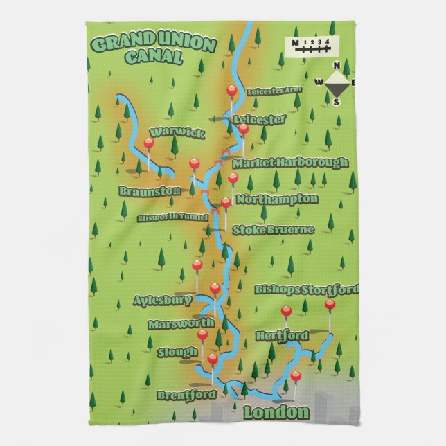Paño De Cocina Mapa del Grand Union Canal (Vertical)
