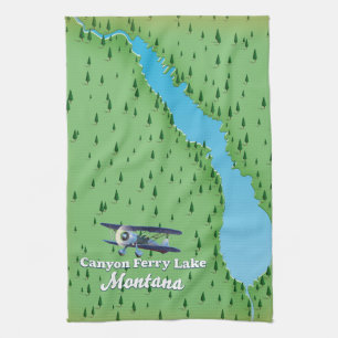 Paño De Cocina Mapa del lago Canyon Ferry Lake Montana
