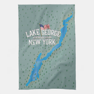Paño De Cocina Mapa del lago George Nueva York
