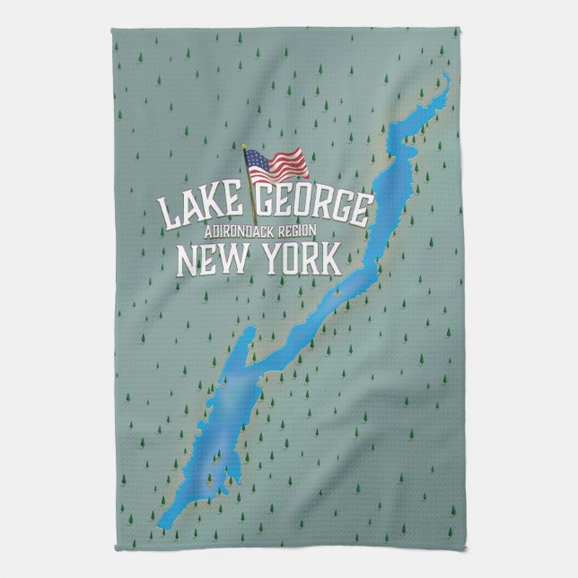 Paño De Cocina Mapa del lago George Nueva York (Vertical)