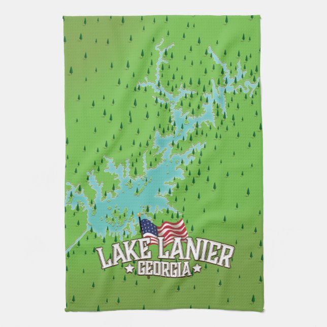 Paño De Cocina Mapa del lago Lanier Georgia (Vertical)