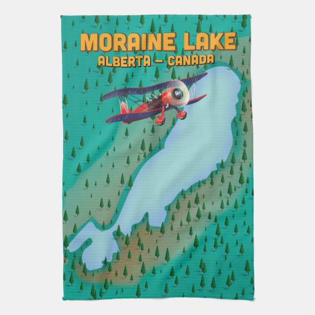 Paño De Cocina Mapa del lago Moraine Alberta Canadá (Vertical)