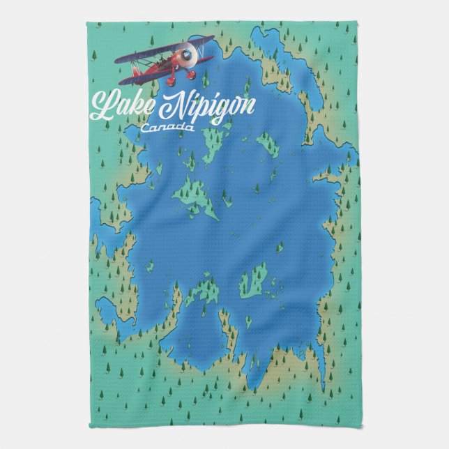 Paño De Cocina Mapa del lago Nipigon Canadá (Vertical)