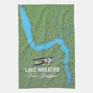 Paño De Cocina Mapa del lago Wakatipu Nueva Zelanda