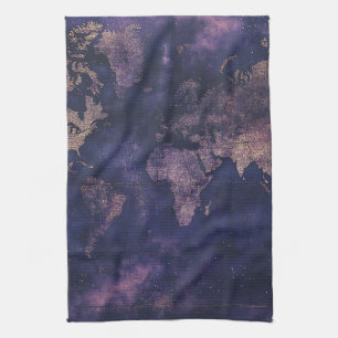 Paño De Cocina Mapa del mundo de la púrpura célestial vintage (9)