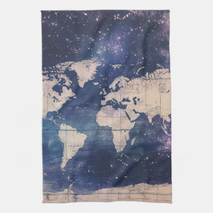 Paño De Cocina Mapa del mundo de la púrpura vintage celestial (8)