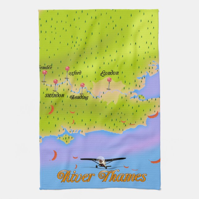Paño De Cocina Mapa del río Támesis Londres Inglaterra (Vertical)