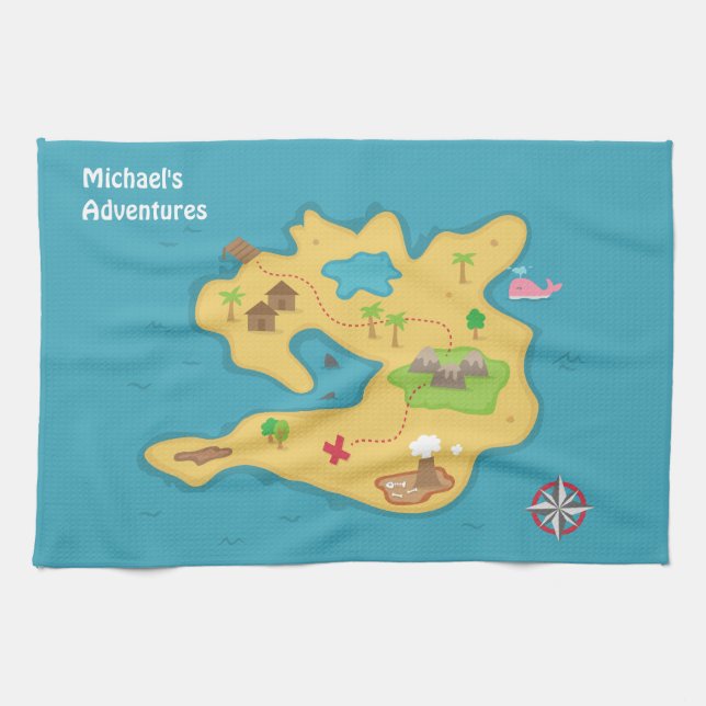 Paño De Cocina Mapa Del Tesoro De Aventura De La Isla Pirata Para (Horizontal)