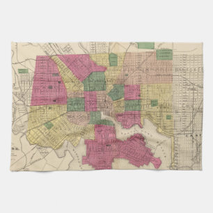 Paño De Cocina Mapa del vintage de Baltimore (1873)