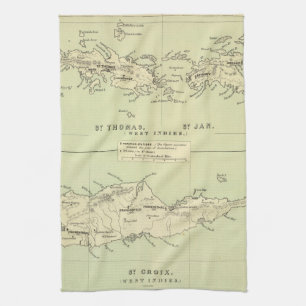 Paño De Cocina Mapa del vintage de las Islas Vírgenes (1853)