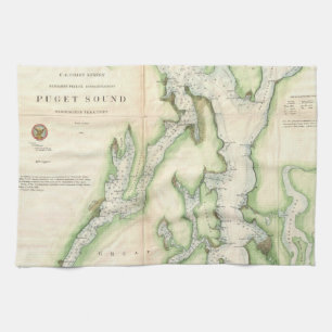 Paño De Cocina Mapa del vintage de Puget Sound (1867)