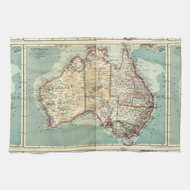 Paño De Cocina Mapa detallado continente australiano antiguo del (Horizontal)