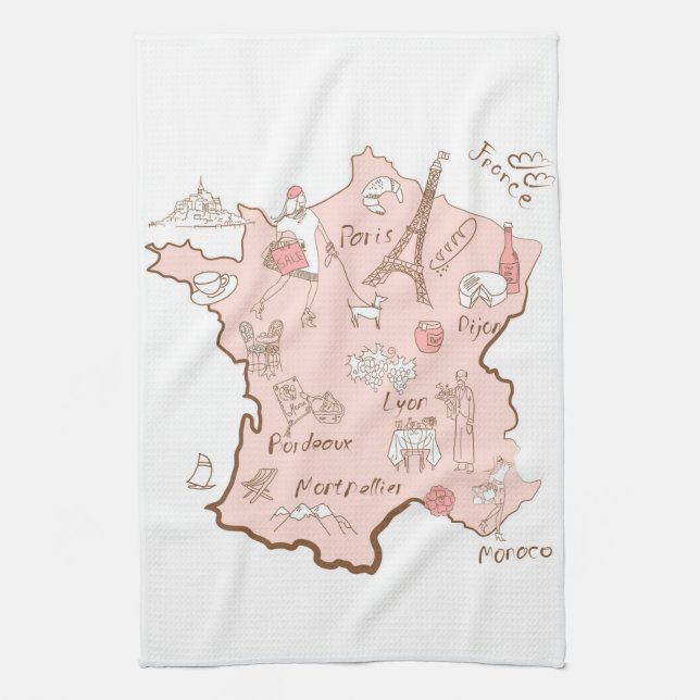 Paño De Cocina Mapa francés o Francia de las señales (Vertical)