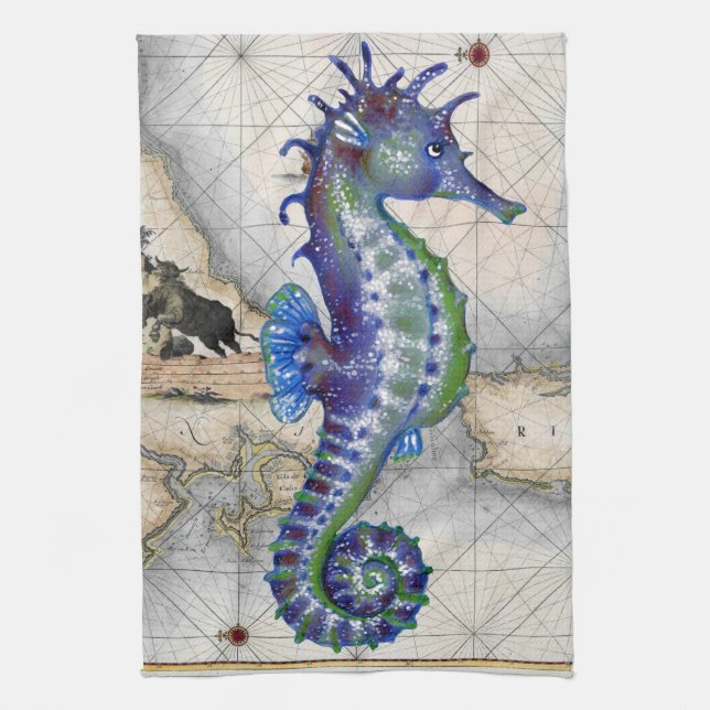 Paño De Cocina Mapa Gibraltar del Seahorse (Vertical)
