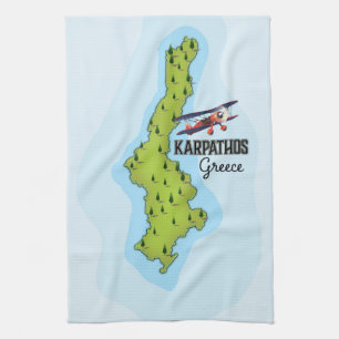 Paño De Cocina Mapa griego de Karpathos Afiche de viaje ilustrado