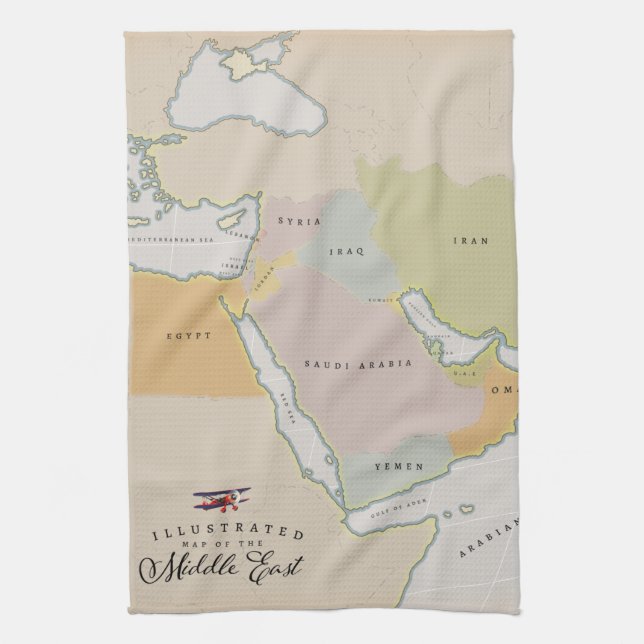 Paño De Cocina Mapa ilustrado del Medio Oriente. (Vertical)