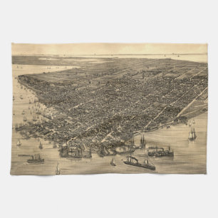 Paño De Cocina Mapa ilustrado del vintage de Key West FL (1884)