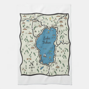 Paño De Cocina Mapa lleno del área del lago Tahoe