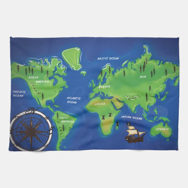 Paño De Cocina Mapa Mundial (Horizontal)