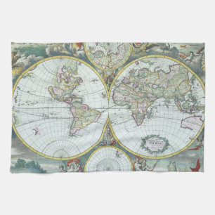 Paño De Cocina Mapa Mundial de Antigüedades del Siglo XVII, Frede