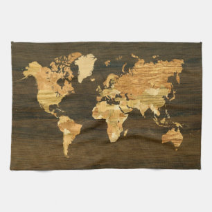 Paño De Cocina Mapa mundial de madera