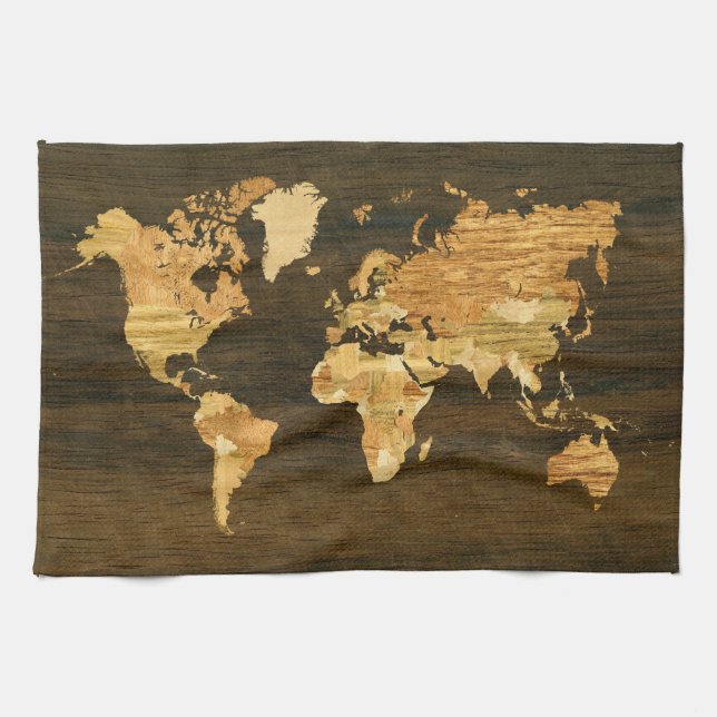 Paño De Cocina Mapa mundial de madera (Horizontal)