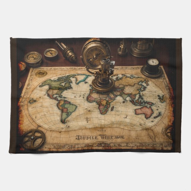 Paño De Cocina Mapa mundial de Steampunk Olde (Horizontal)