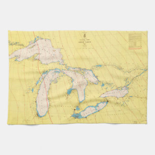 Paño De Cocina Mapa náutico de la carta de Great Lakes