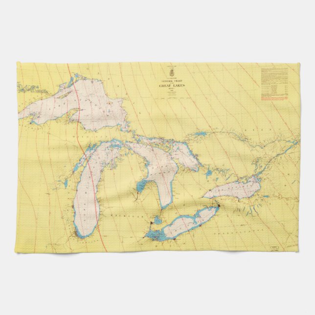 Paño De Cocina Mapa náutico de la carta de Great Lakes (Horizontal)