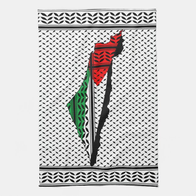 Paño De Cocina Mapa palestino con bandera y patrón de Keffiyeg (Vertical)