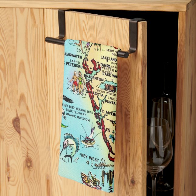 Paño De Cocina Mapa Retro de Florida  (Pliegue de tercios)
