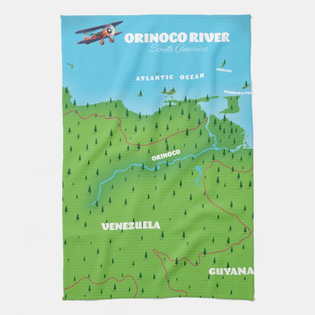 Paño De Cocina Mapa sudamericano del río Orinoco (Vertical)